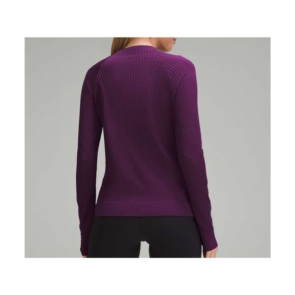 A6 Lululemon Rest Less Pullover Purple Ribbed Crew Neck Sweater W3GTAS Sz 2 $109 - Picture 3 of 5